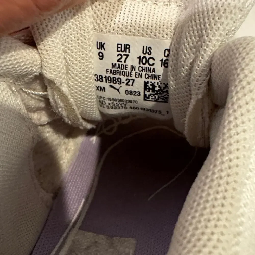 Puma Graviton AC sneakers size 10C cream/beige upper pink purple accents